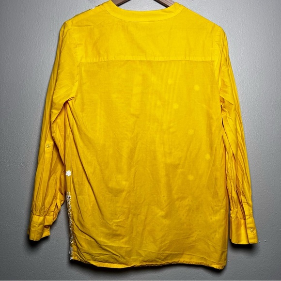 American Sweetheart Women Top Medium Yellow Eyelet Henley Prairie Cottagecore - Picture 7 of 8